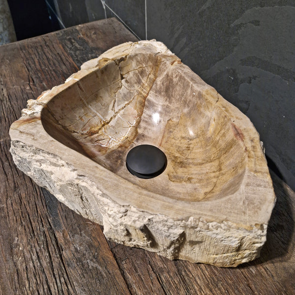 Aufsatzwaschbecken aus versteinertem Holz | Unikate | Naturstein | 30-40 cm