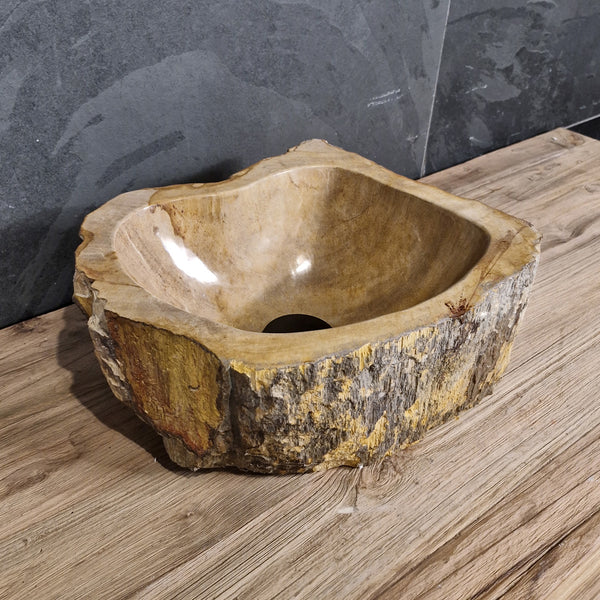 Aufsatzwaschbecken aus versteinertem Holz | Unikate | Naturstein | 30-40 cm