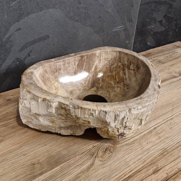 Wasbak van versteend hout | Natuursteen | Unieke stukken | 40-60 cm