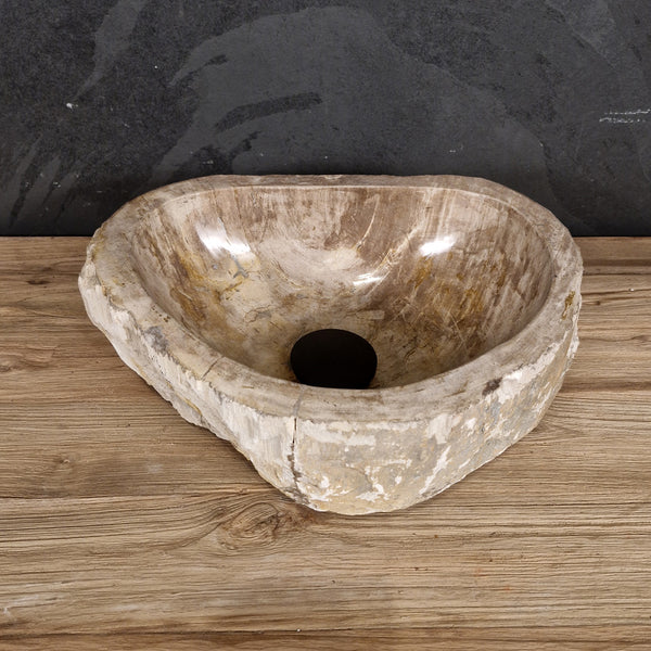 Wasbak van versteend hout | Natuursteen | Unieke stukken | 40-60 cm