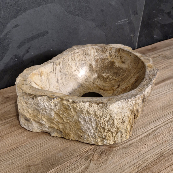 Aufsatzwaschbecken aus versteinertem Holz | Unikate | Naturstein | 30-40 cm