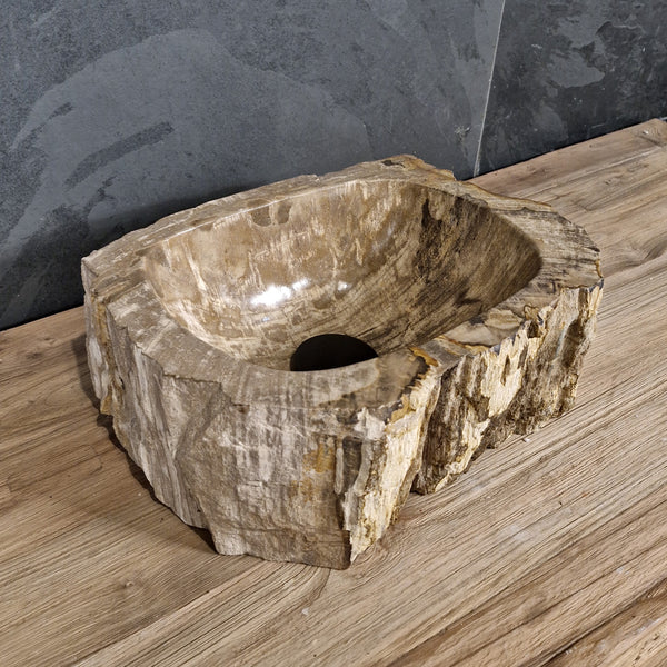 Aufsatzwaschbecken aus versteinertem Holz | Unikate | Naturstein | 30-40 cm