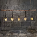 Hanglamp van teakhout met 5 glazen lampen, 172 x 24 x 55 cm