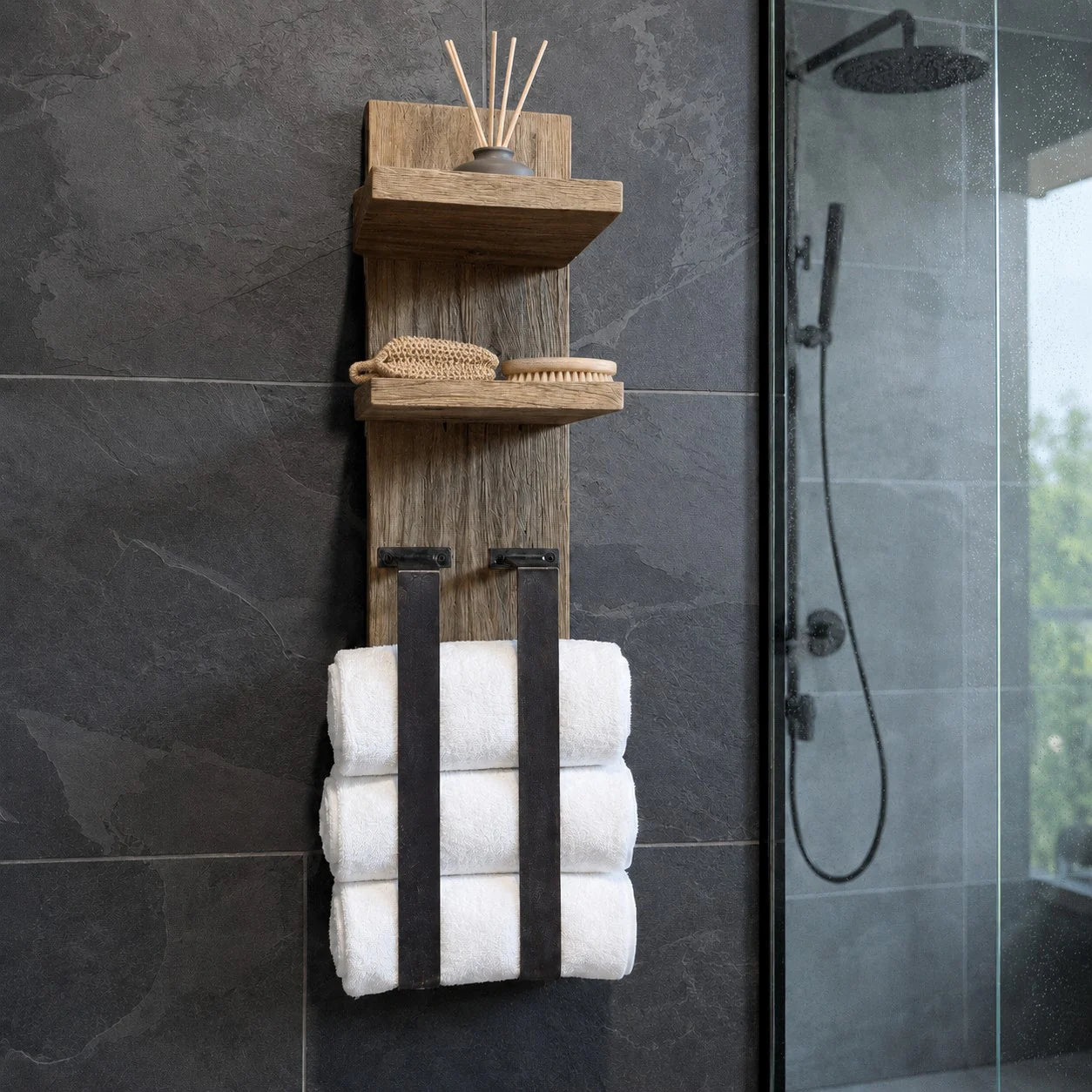 Wandrek van teakhout | Natuurlijk badkameraccessoire voor wandmontage