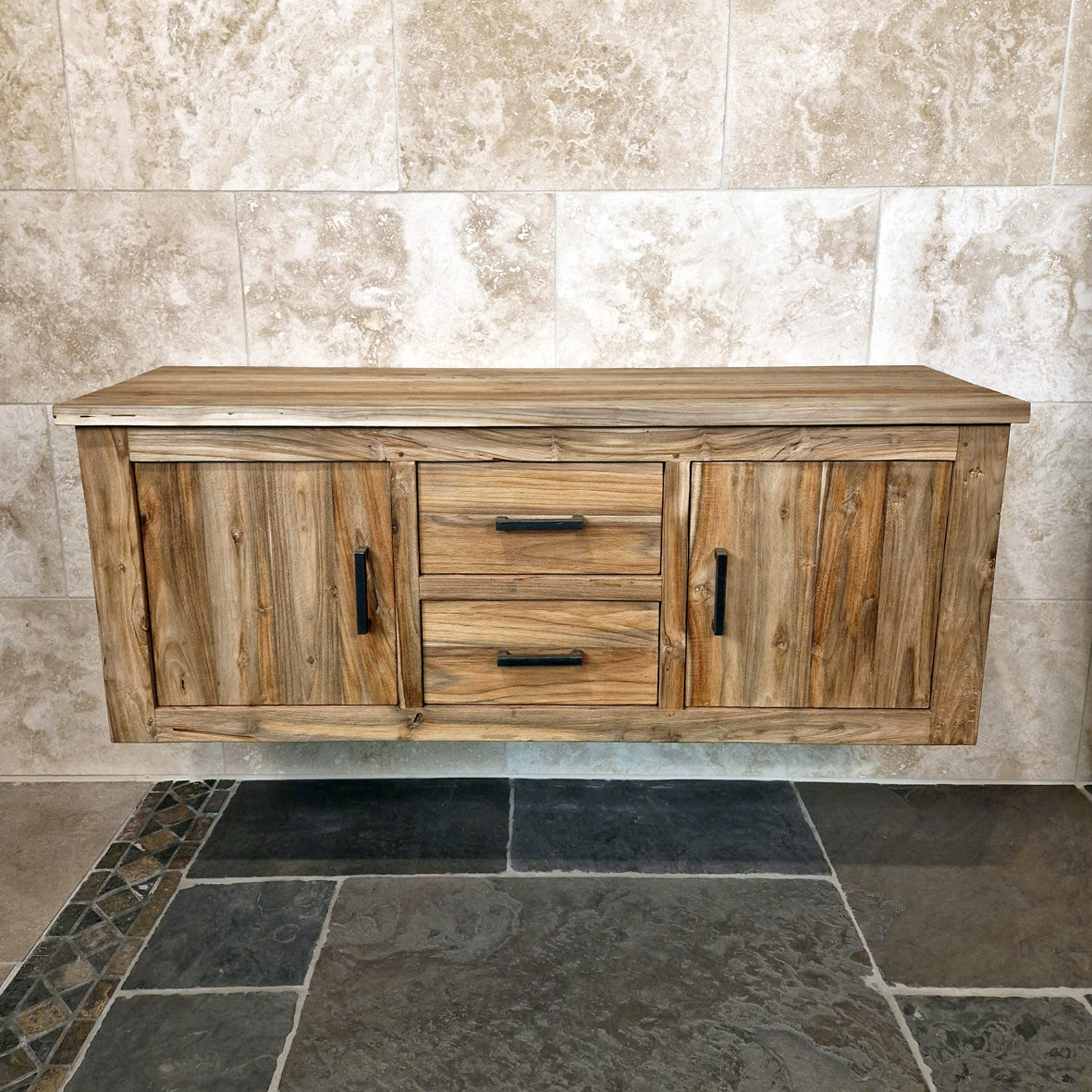 Wandhängeschrank Badezimmer | Massivholz aus recyceltem Teak - Badgestaltung