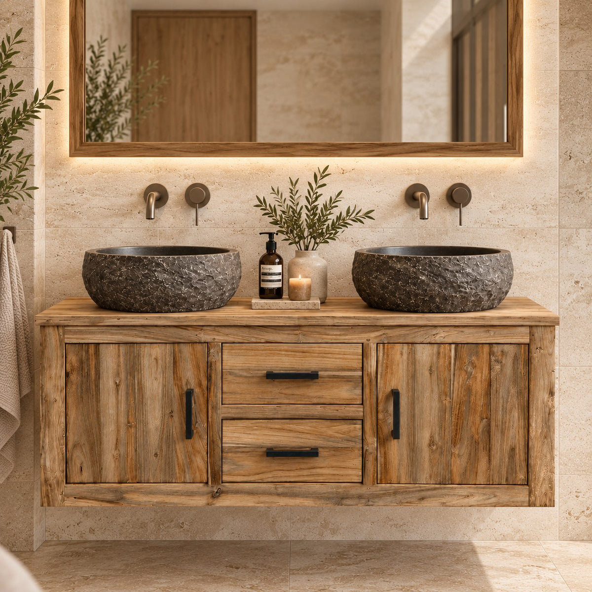 Wandhangkast badkamer | Massief hout van gerecycled teak
