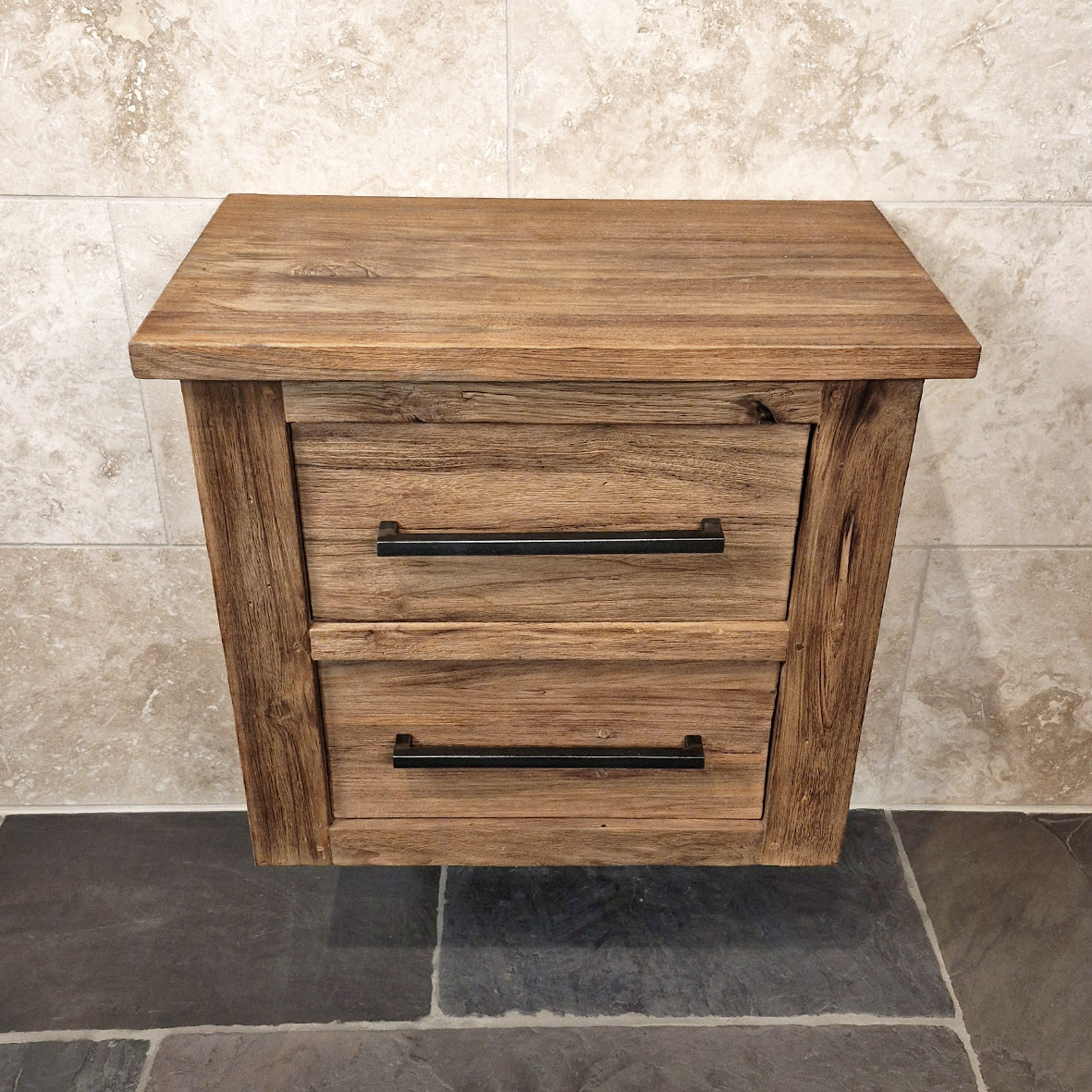Java Badmöbel Hängeschrank aus Altholz, 66x40x58cm, nachhaltige Badgestaltung, rustikaler Wand- oder Badschrank