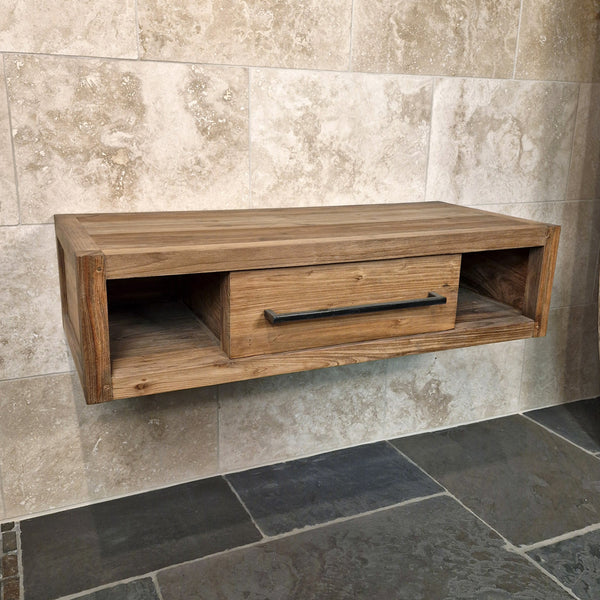 Hangkast voor badkamer | Gerecycled teakhout | Natuurlijke wandmontage | Model 1