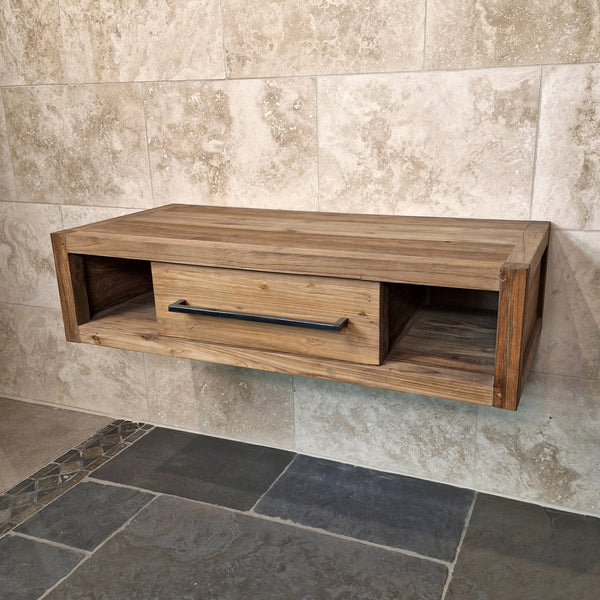 Hangkast voor badkamer | Gerecycled teakhout | Natuurlijke wandmontage | Model 1