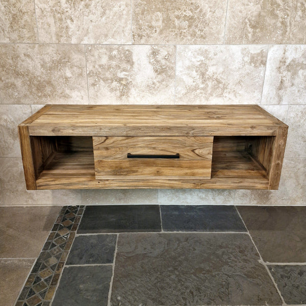 Hangkast voor badkamer | Gerecycled teakhout | Natuurlijke wandmontage | Model 1