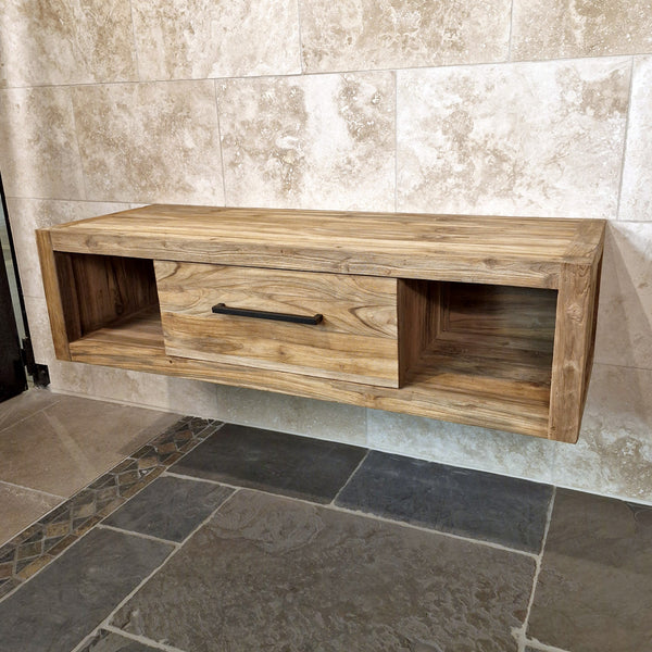 Hangkast voor badkamer | Gerecycled teakhout | Natuurlijke wandmontage | Model 1