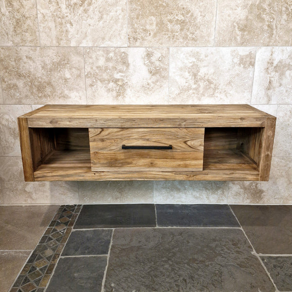 Hangkast voor badkamer | Gerecycled teakhout | Natuurlijke wandmontage | Model 1