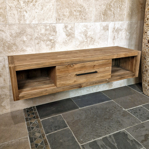 Hangkast voor badkamer | Gerecycled teakhout | Natuurlijke wandmontage | Model 1