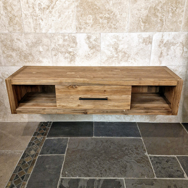 Hangkast voor badkamer | Gerecycled teakhout | Natuurlijke wandmontage | Model 1