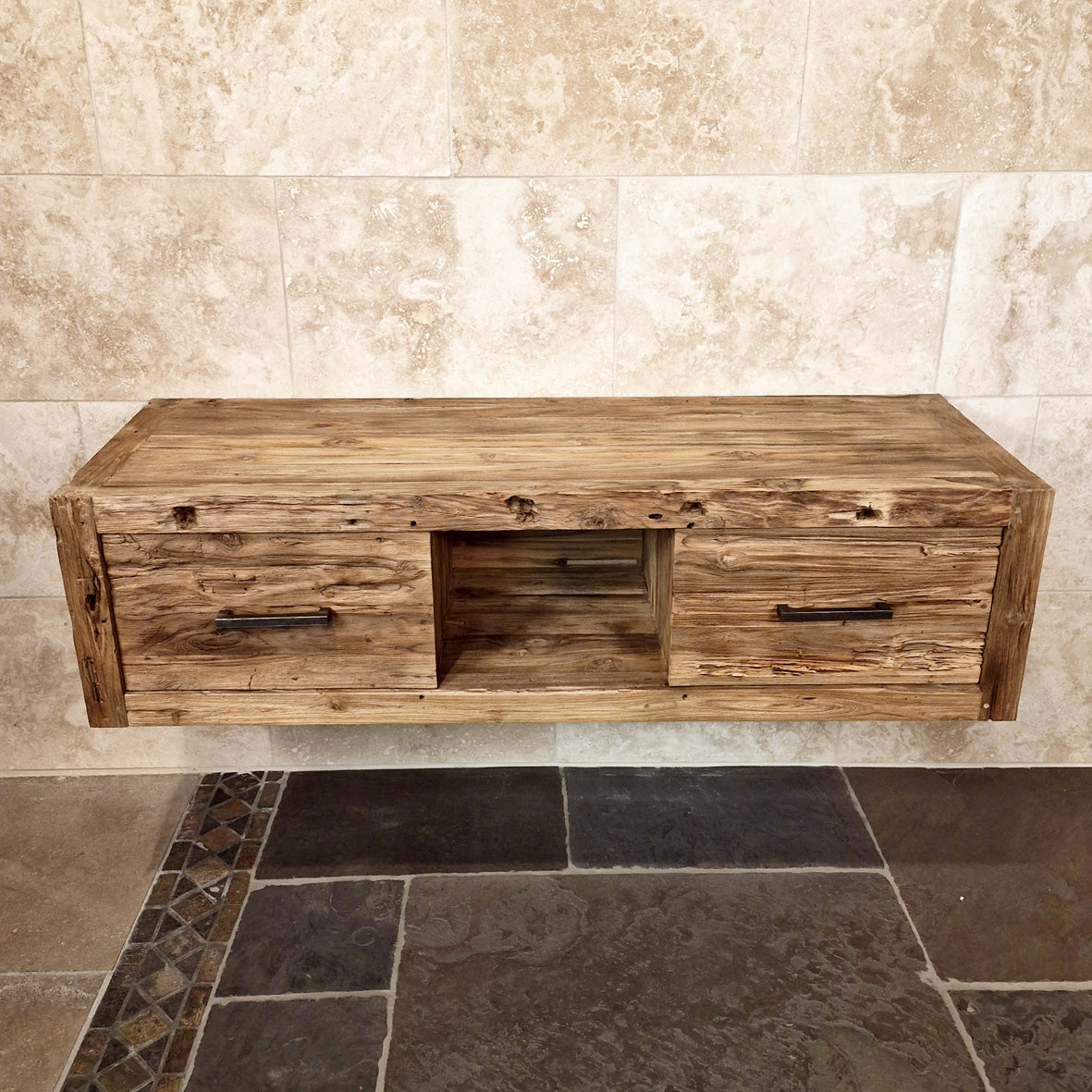 Bad-Hängeschrank aus Teakholz | Rustikal und handgefertigt | Model 2 |150x53x40cm