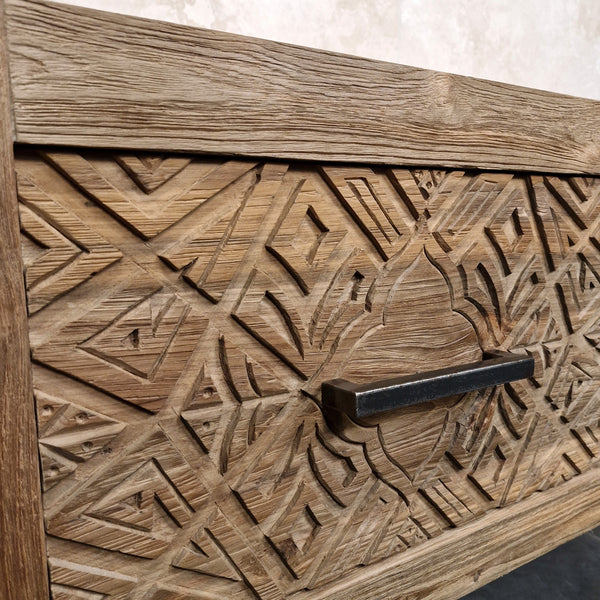 Hängeschrank mit Carving Schubladen | Recyceltes Teakholz | Komodo 2