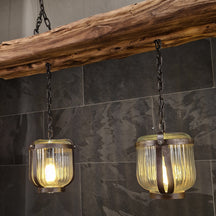 Moderne Hängelampe aus Metall mit Holzdesign für Badgestaltung, länglich, 160x27x63 cm, stilvolle Beleuchtung für das Badezimmer.