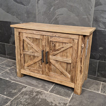 Lombok Badezimmerunterschrank aus Teak- oder Altholz, Maße 106x50x80 cm, für stilvolle Badgestaltung.