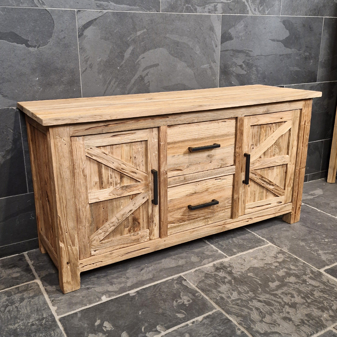 Lombok Badezimmer-Unterschrank aus Teak oder Altholz, 156x50x80 cm, für stilvolle Badgestaltung, natürliche Holzoptik