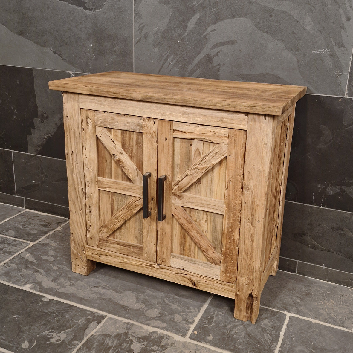 Lombok Badezimmer-Unterschrank in Teak oder Altholz, 86x45x80 cm, mit Stauraum, modernes Design für Badgestaltung