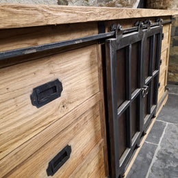 Unterschrank Badezimmer | Recyceltes Teak | Unterschrank mit Metall Schiebetüren - Badgestaltung