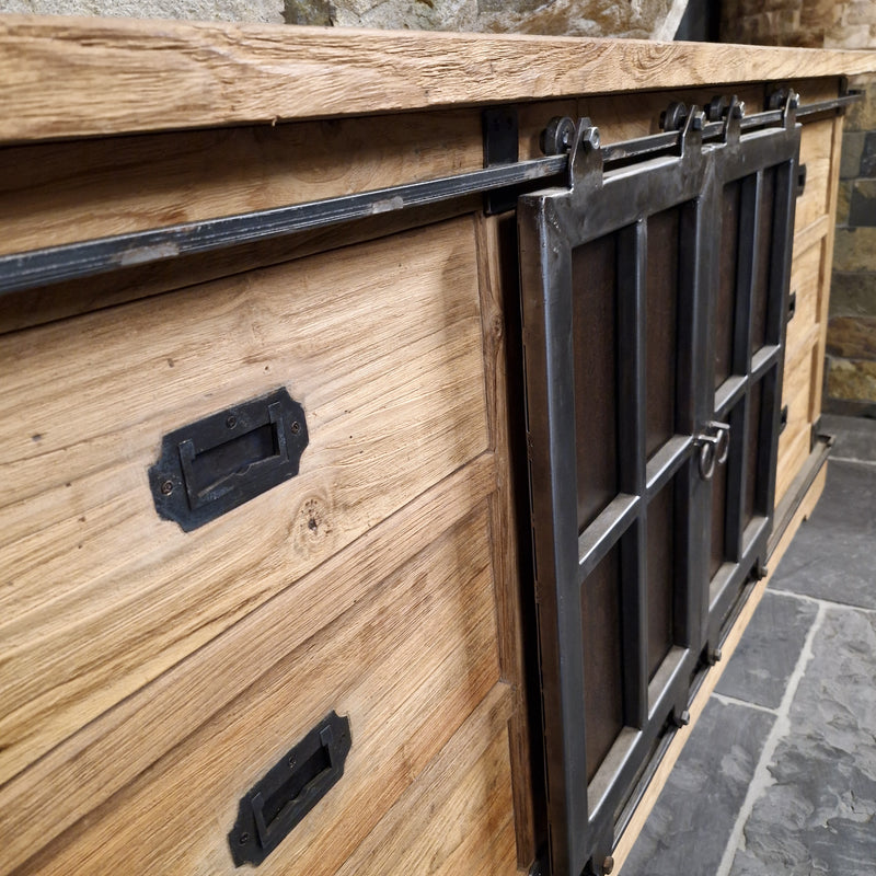 Unterschrank Badezimmer | Recyceltes Teak | Unterschrank mit Metall Schiebetüren - Badgestaltung