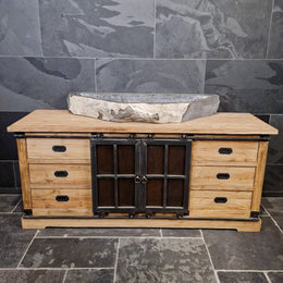 Unterschrank Badezimmer | Recyceltes Teak | Unterschrank mit Metall Schiebetüren - Badgestaltung