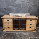 Unterschrank Badezimmer | Recyceltes Teak | Unterschrank mit Metall Schiebetüren