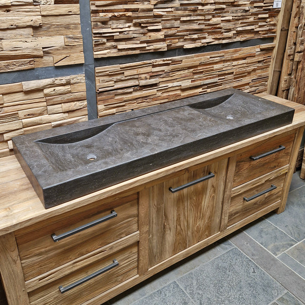 Dubbele wastafel | Hardsteen glad | Natuursteen | Diverse afmetingen
