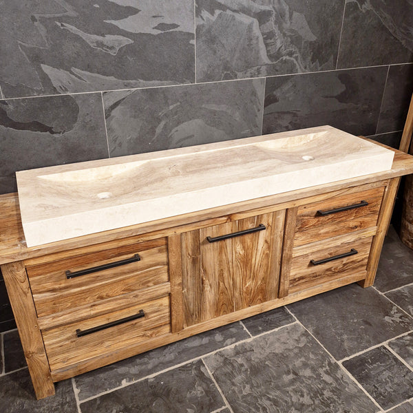 Doppelwaschtisch | Travertin glatt | Naturstein | Verschiedene Größen