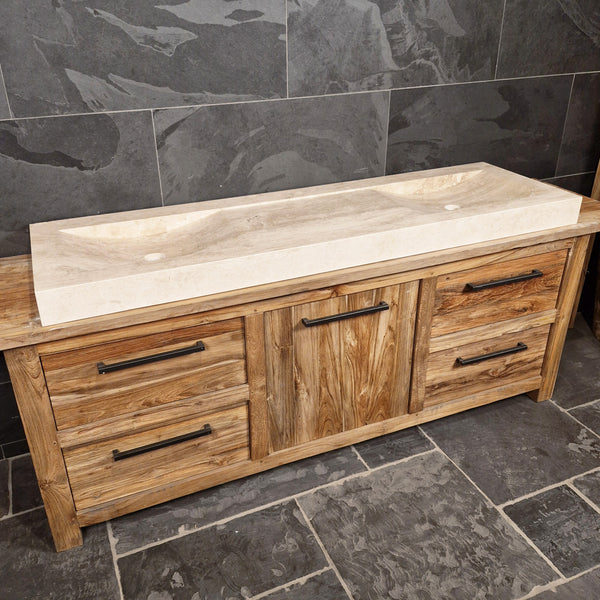 Doppelwaschtisch | Travertin glatt | Naturstein | Verschiedene Größen