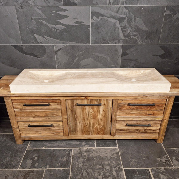 Doppelwaschtisch | Travertin glatt | Naturstein | Verschiedene Größen
