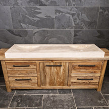 Doppelwaschtisch aus glattem Travertin-Naturstein, 182x53x10 cm, für Badezimmer, von MILAN, verschiedene Größen erhältlich