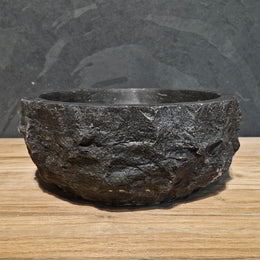 Hochwertiger Rundes Aufsatzwaschbecken | Blaustein grob | 35 cm x 35cm | Afrika Naturstein |