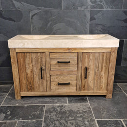Badezimmermöbel mit Waschtisch | Aus recyceltem Teakholz gefertigt - 142 x 48 x 87 cm - glatt - Badgestaltung