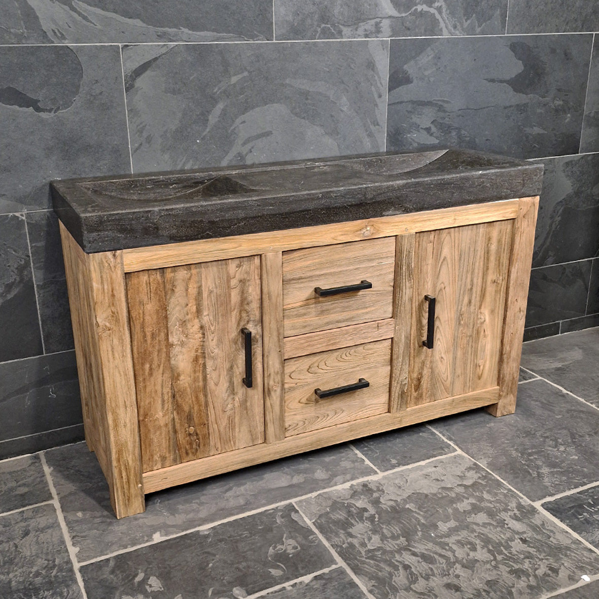Badezimmermöbel mit Waschtisch, blauer Unterschrank aus MADURA, glatte Oberfläche, moderne Badgestaltung, verschiedene Größen erhältlich
