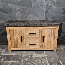 Madura Badezimmermöbel mit Waschtisch in Blaustein-Optik, Unterschrank mit Griffen, moderne Badgestaltung, verschiedene Größen erhältlich