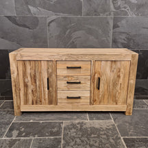 Rustikaler Unterschrank aus Teakholz von Manado, ideal für Badezimmer, mit natürlicher Holzstruktur und massiver Verarbeitung.