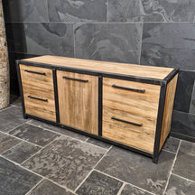 Badunterschrank aus recyceltem Teakholz von Metal Look, 180x50x80cm, moderne Badgestaltung, sichtbare Holzstruktur