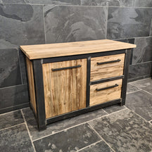 Badunterschrank aus Altholz von Metal Look, nachhaltige Badgestaltung, 120x55x80cm, naturbelassene Holzoptik, Model 2