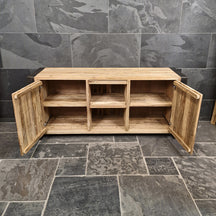 Unterschrank für Bad aus recyceltem Teakholz, 180x55x80 cm, Metal Look Badgestaltung, Modell 3, stilvoller Badmöbel.