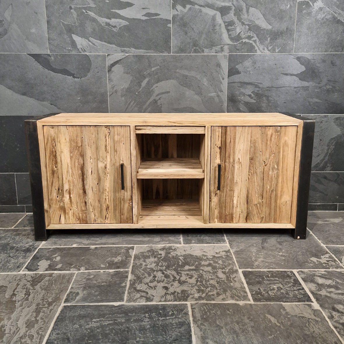 Unterschrank für Bad aus recyceltem Teakholz, 180x55x80 cm, von Metal Look, moderne Badgestaltung mit nachhaltigem Design