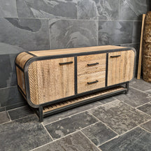 Badezimmer-Unterschrank im Retro-Stil aus recyceltem Teakholz von Metal Look, 180x55x82cm, mit stilvoller Badgestaltung