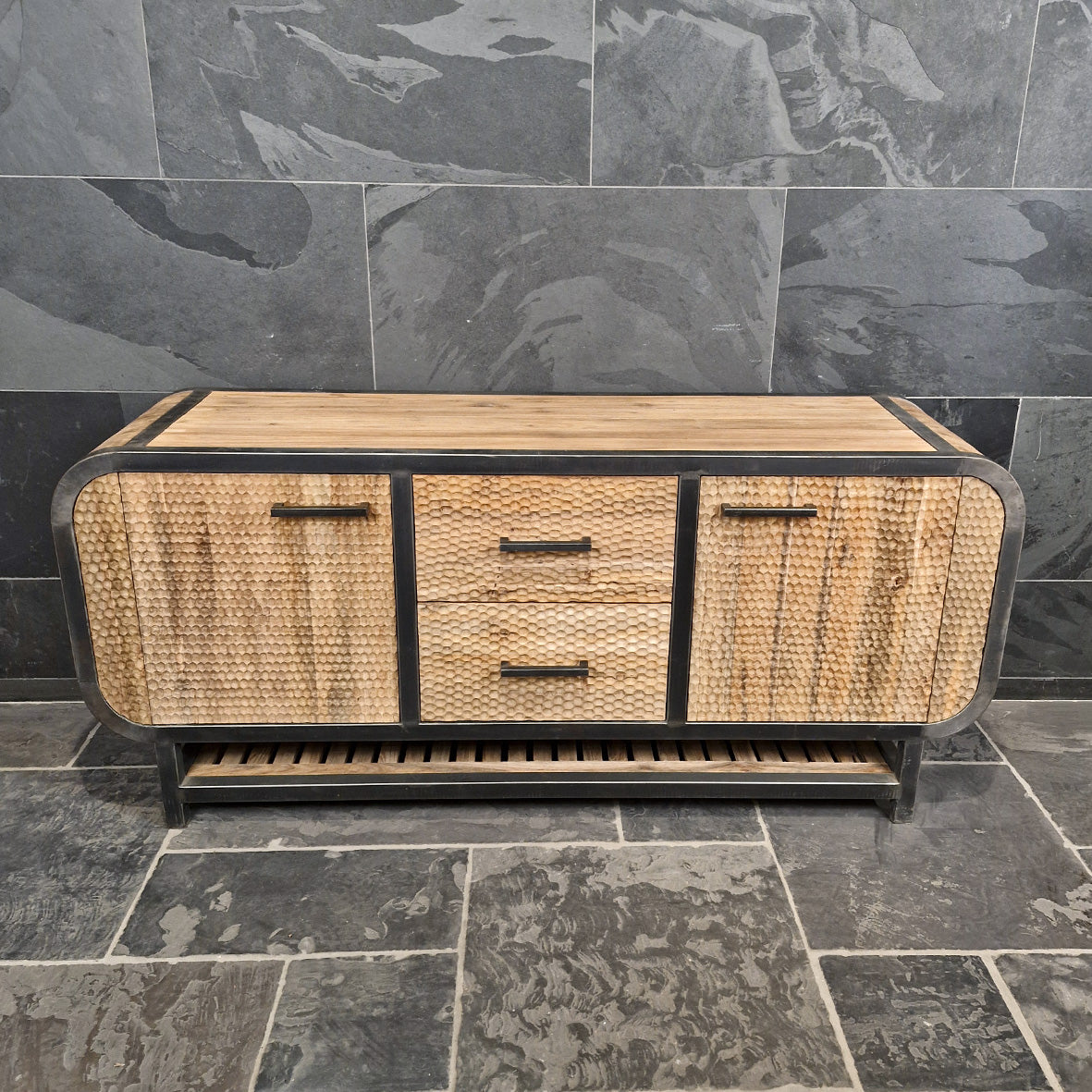 Badezimmer-Unterschrank im Retro-Stil aus recyceltem Teakholz, Metal Look Modell 6, mit stilvollem Design und funktionalem Stauraum