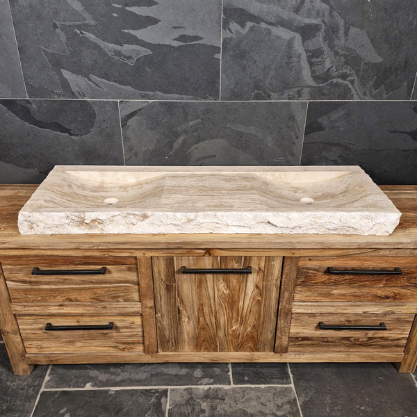 Doppelwaschtisch | Travertin grob | Naturstein | Verschiedene Größen