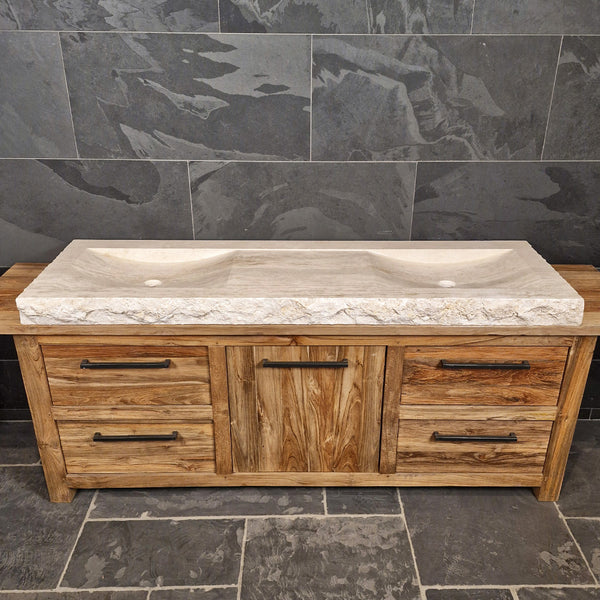 Doppelwaschtisch | Travertin grob | Naturstein | Verschiedene Größen