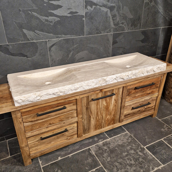 Doppelwaschtisch | Travertin grob | Naturstein | Verschiedene Größen