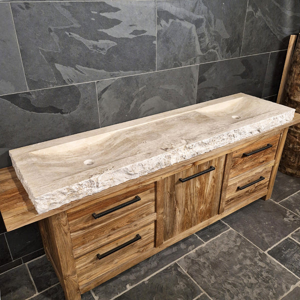 Doppelwaschtisch | Travertin grob | Naturstein | Verschiedene Größen