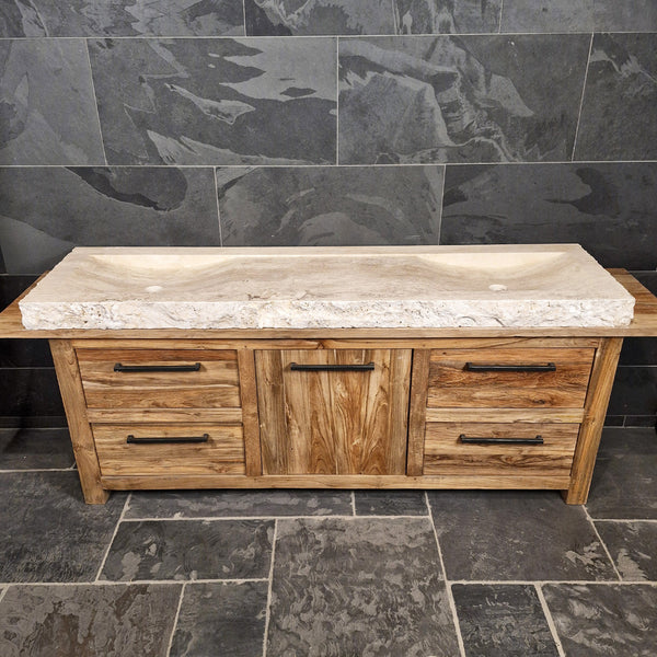 Doppelwaschtisch | Travertin grob | Naturstein | Verschiedene Größen