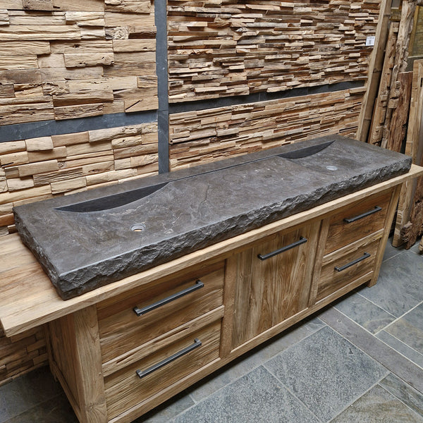 Dubbele wastafel | Hardsteen ruw | Natuursteen | Diverse afmetingen